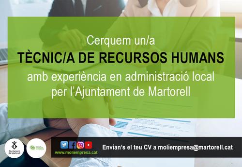 Cerquem Tècnic/a de Recursos Humans amb experiència en administració local per l’Ajuntament de Martorell