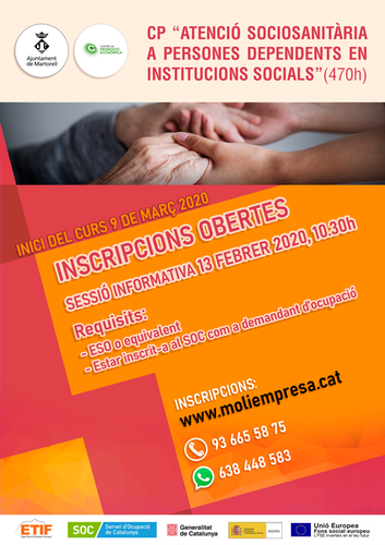 El Centre de Promoció Econòmica ofereix novament el curs Atenció sociosanitària a persones dependents en institucions socials