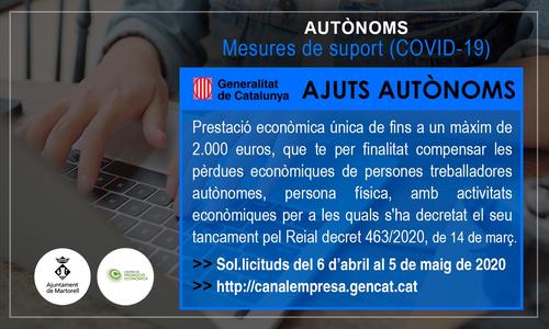 Ajuts a persones treballadores autònomes afectades per pèrdues econòmiques COVID-19