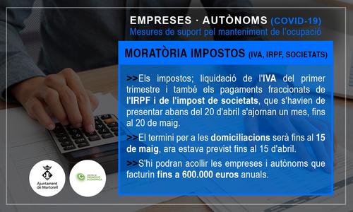 Moratòria d’impostos per a pimes i autònoms fins al 20 de maig