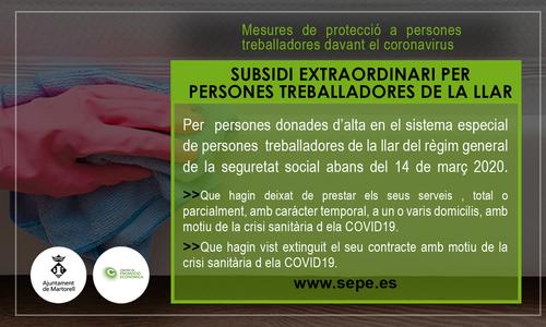 Subsidi extraordinari per a persones treballadores de la llar afectades econòmicament per la Covid-19
