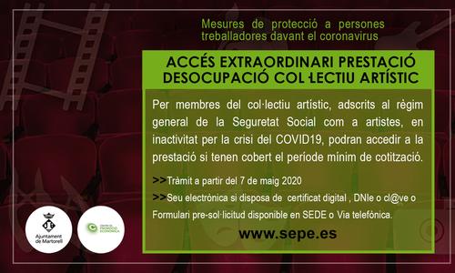 Accés extraordinari prestació desocupació del col·lectiu artístic NO afectats per un ERTE