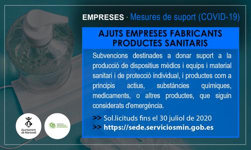 El Ministeri d’Indústria destina 11 milions d’euros en subvencions a empreses que inverteixin en la fabricació de productes sanitaris relacionats amb el COVID-19