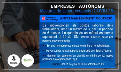 [EMPRESES-AUTÒNOMS] Convocatòria Oberta!! Ajuts per al manteniment de l’ocupació en microempreses i persones treballadores autònomes