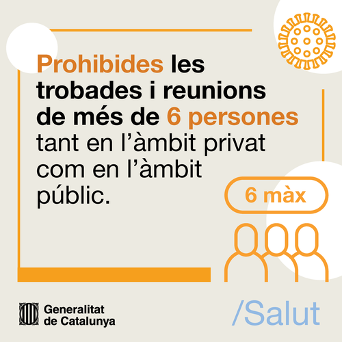 Mesures per contenir els brots aplicables a tot Catalunya: Prohibides les trobades de més de sis persones