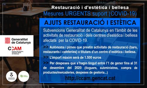 [EMPRESES-AUTÒNOMS] Subvencions Generalitat de Catalunya en l’àmbit de les activitats de restauració i dels centres d’estètica i bellesa afectats econòmicament per la COVID-19