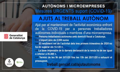 [AUTÒNOMS-MICROEMPRESES] Ajuts GENERALITAT CATALUNYA per al manteniment de l’activitat econòmica de persones autònomes i microempreses enfront la COVID-19