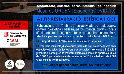 [EMPRESES-AUTÒNOMS] Subvencions àmbit activitats de restauració, centres d’estètica i bellesa, parcs infantils privats, locals d’oci nocturn i negocis situats en centres comercials, afectats per les restriccions #COVID19