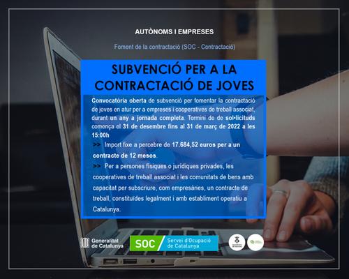 [AUTÒNOMS I EMPRESES] Obert tràmit per sollicitar la subvenció per al foment de la contractació de joves