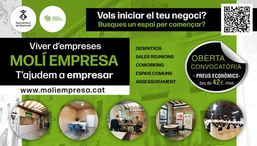 Oberta la convocatòria de sollicituds dels despatxos i espais coworking del viver molí empresa de martorell