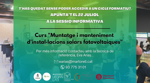El Centre de Promoció Econòmica organitza una sessió informativa del curs Muntatge i manteniment d’installacions solars fotovoltaiques