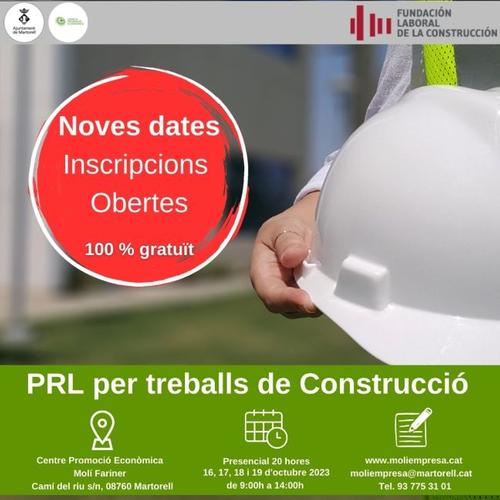 INSCRIPCIÓ OBERTA – Curs de PREVENCIÓ DE RISCOS LABORALS sector CONSTRUCCIÓ
