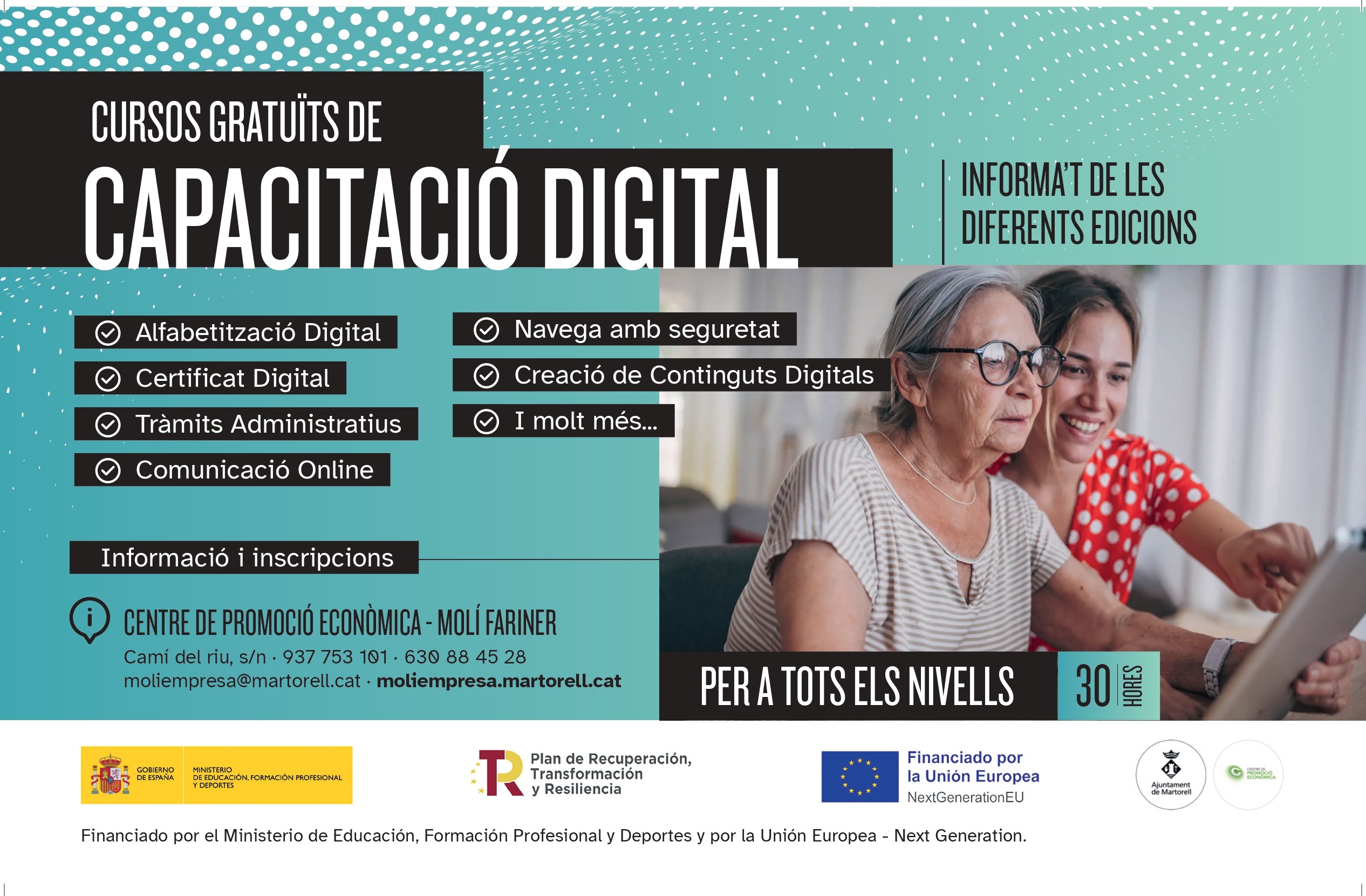 Inscripcións obertes als cursos de Capacitació Digital 2025 al Molí Fariner